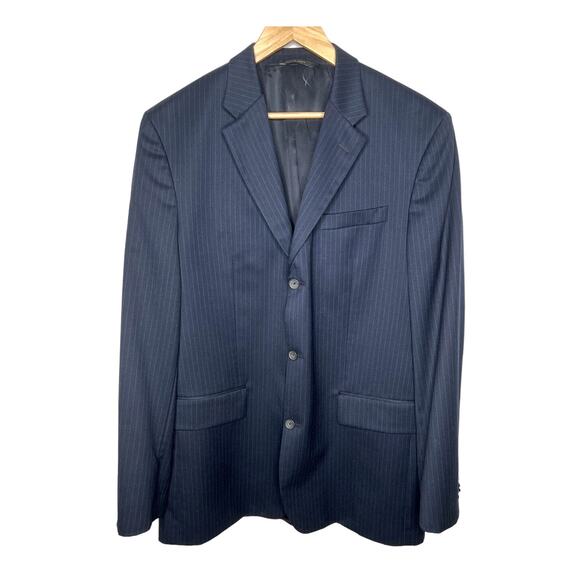 Banana Republic 44L Italian Wool Pinstripe 3 Button Suit Jacket Navy Blue Blazer - Picture 1 of 7
